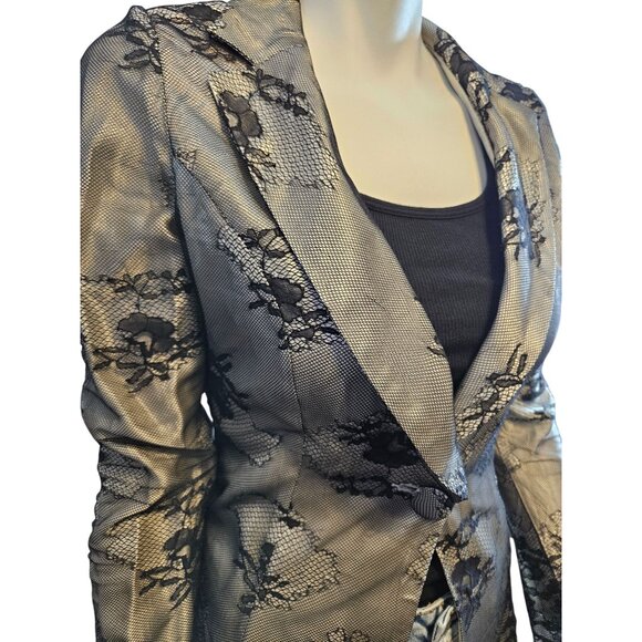 Vintage Orna Farho Black Lace Overlay Single Button Blazer Jacket Women Size T38 - Picture 7 of 16